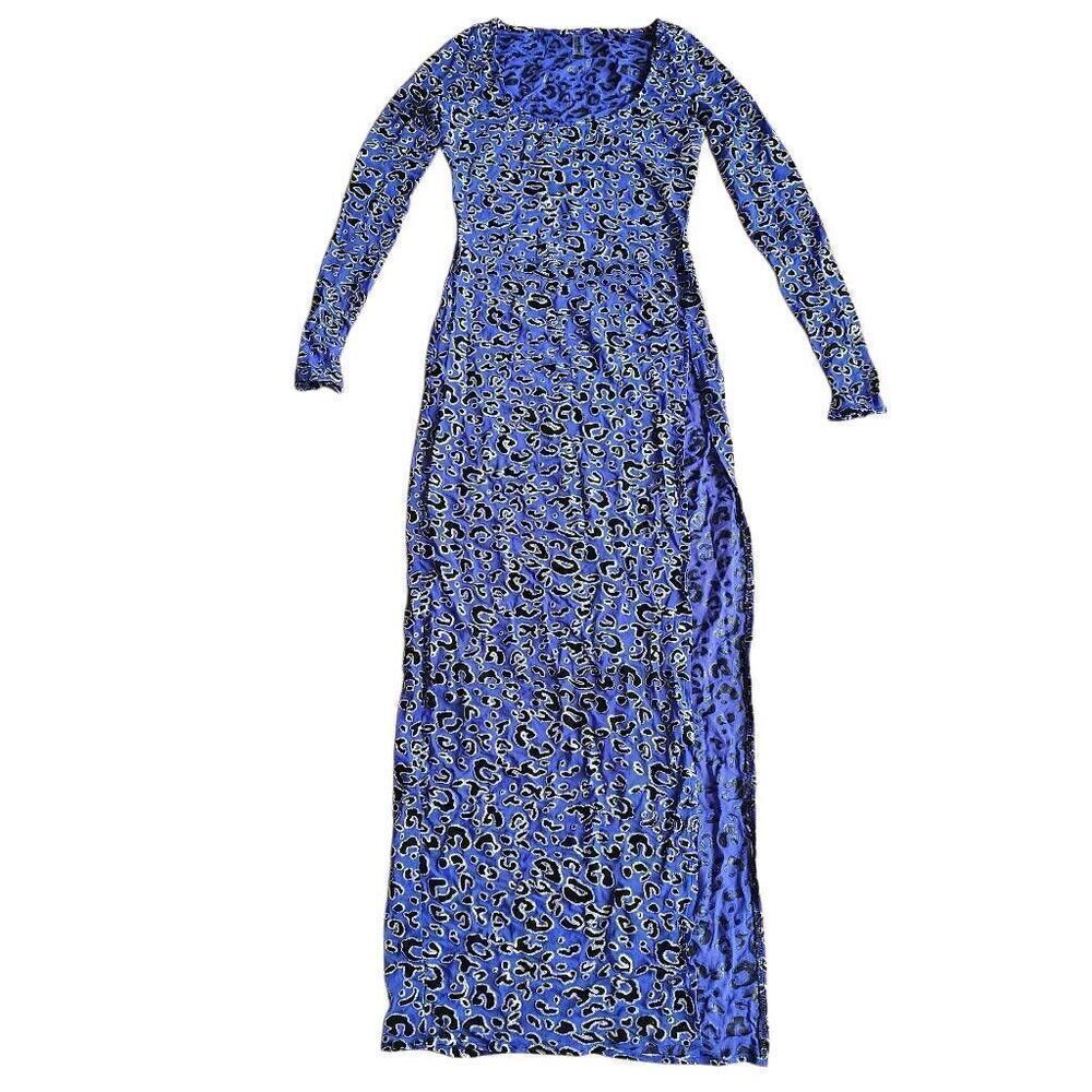 Rare beach bunny Animal print pirple glitter split side maxi cover up dress fits